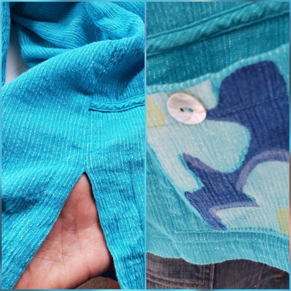 Play Alegre Womens Linen Blend Top iz Small Hand Painted Button Grannycore Boho - Picture 7 of 8